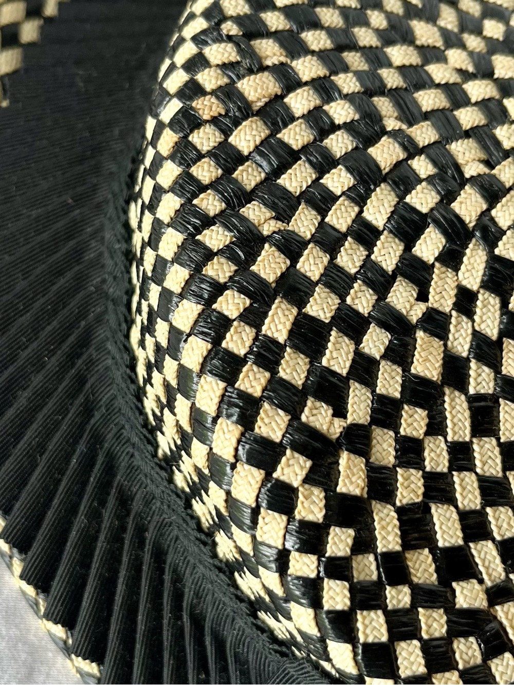 Vintage Black and Natural Woven Straw Hat - Picture 6 of 17